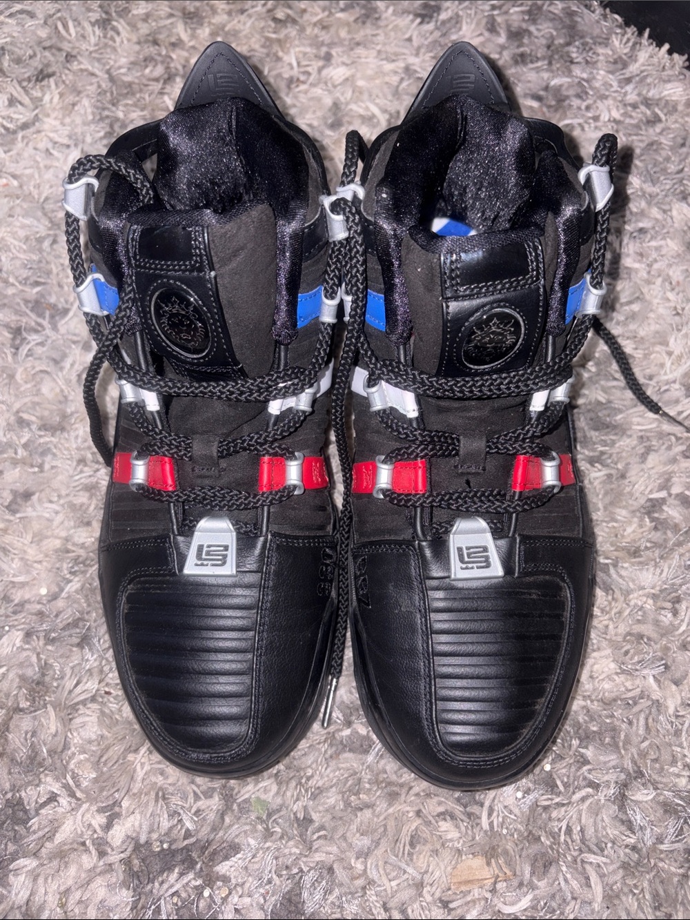 Men's Black High-Top Sneakers with Red & Blue Accents